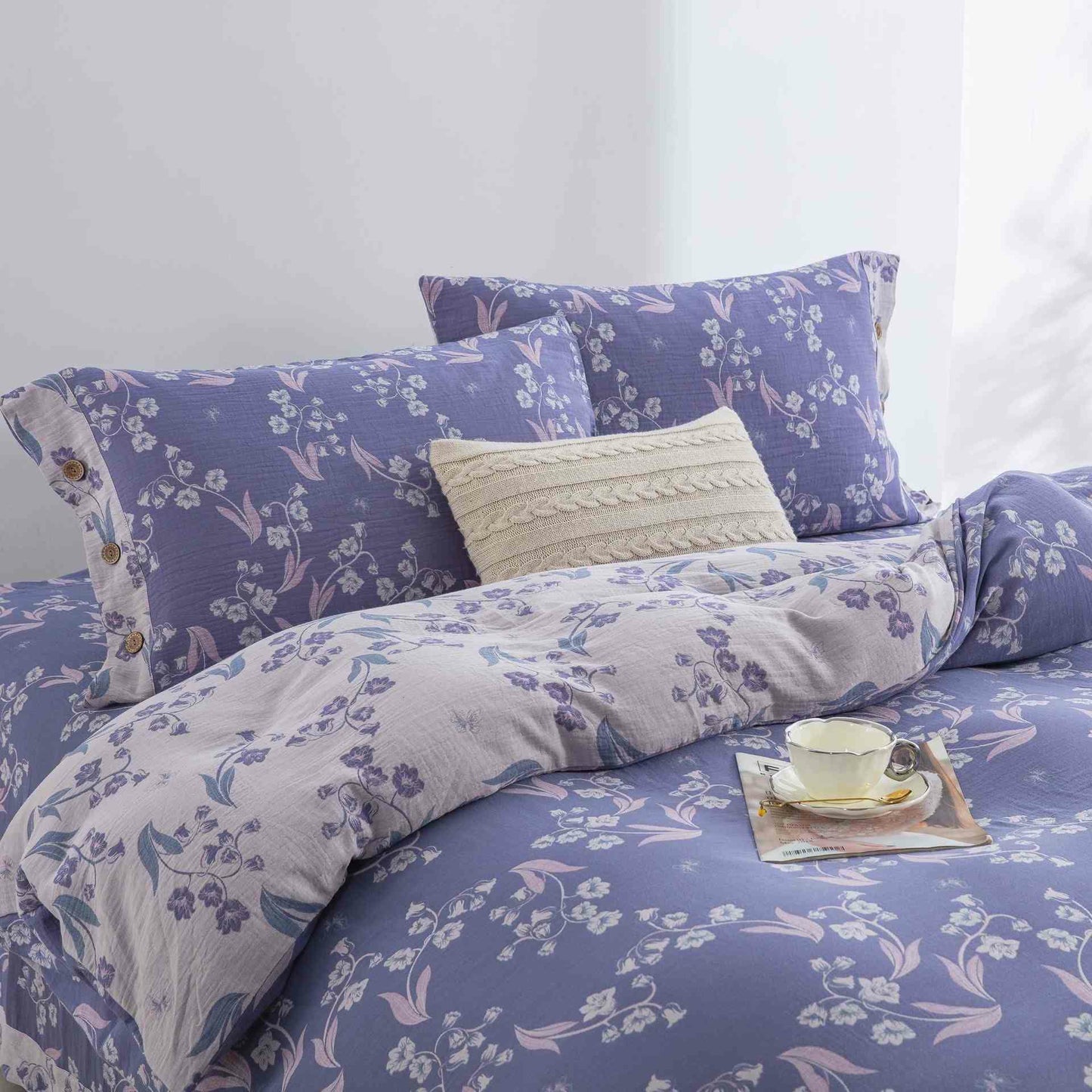 Ownkoti Elegant Floral Cotton Double Gauze Bedding Set(4PCS) - image 2