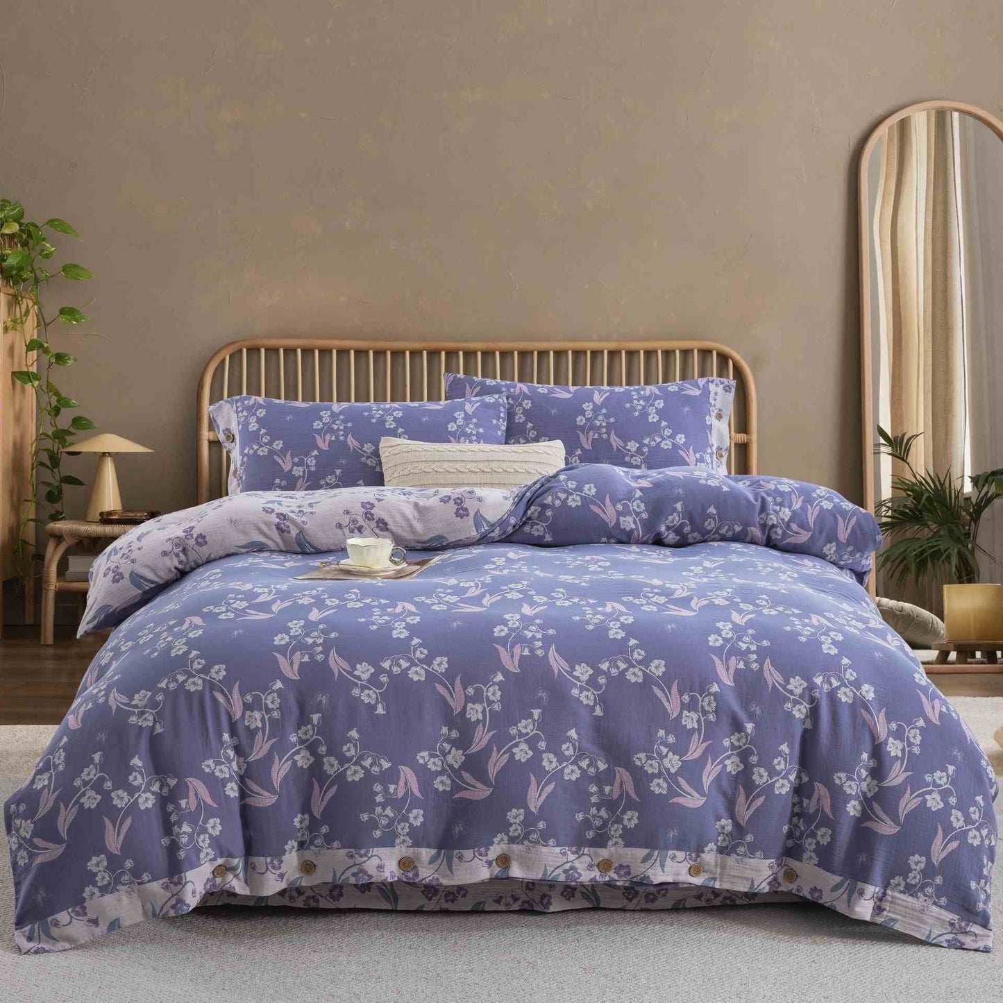 Ownkoti Elegant Floral Cotton Double Gauze Bedding Set(4PCS) - King - image 0