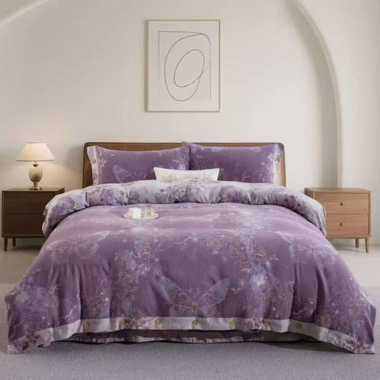Ownkoti Dreamy Butterfly Cotton Double Gauze Bedding Set(4PCS) - Purple - King - image 0