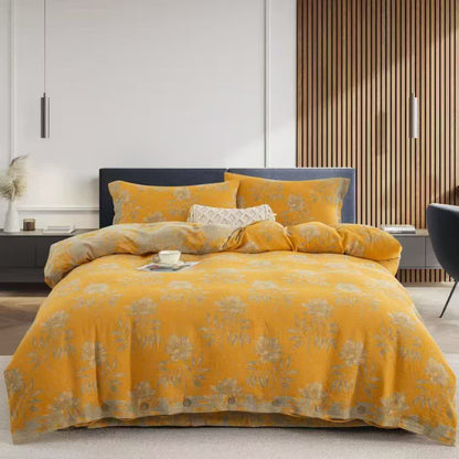 Ownkoti Floral Blossom Cotton Gauze Bedding Set(4PCS) - Yellow - King - image 0