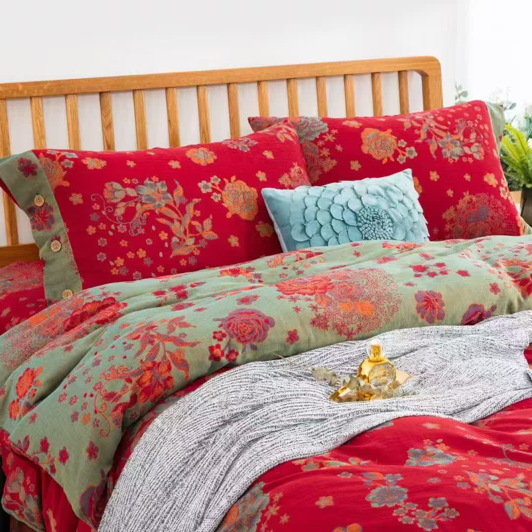 Ownkoti Peony Cotton Gauze Button Bedding Set(4PCS) - image 1