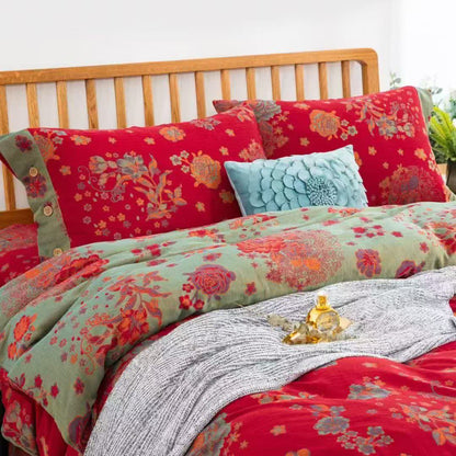 Ownkoti Peony Cotton Gauze Button Bedding Set(4PCS) - image 1