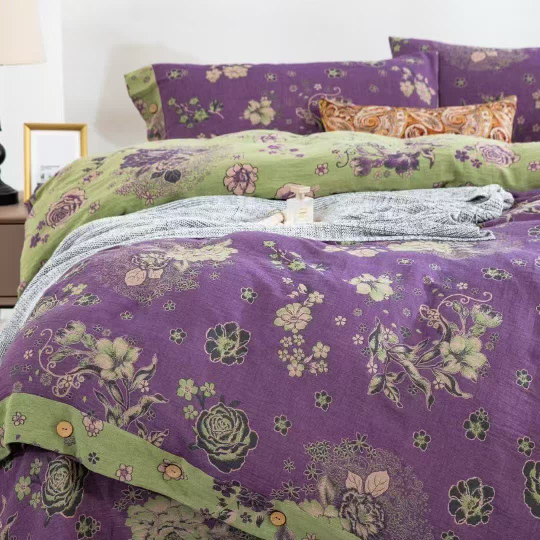 Ownkoti Peony Cotton Gauze Button Bedding Set(4PCS) - image 4