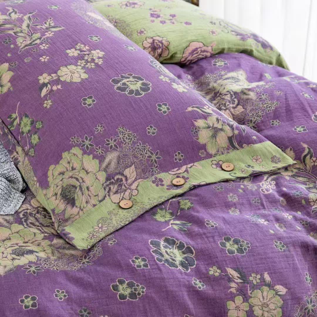 Ownkoti Peony Cotton Gauze Button Bedding Set(4PCS) - image 5
