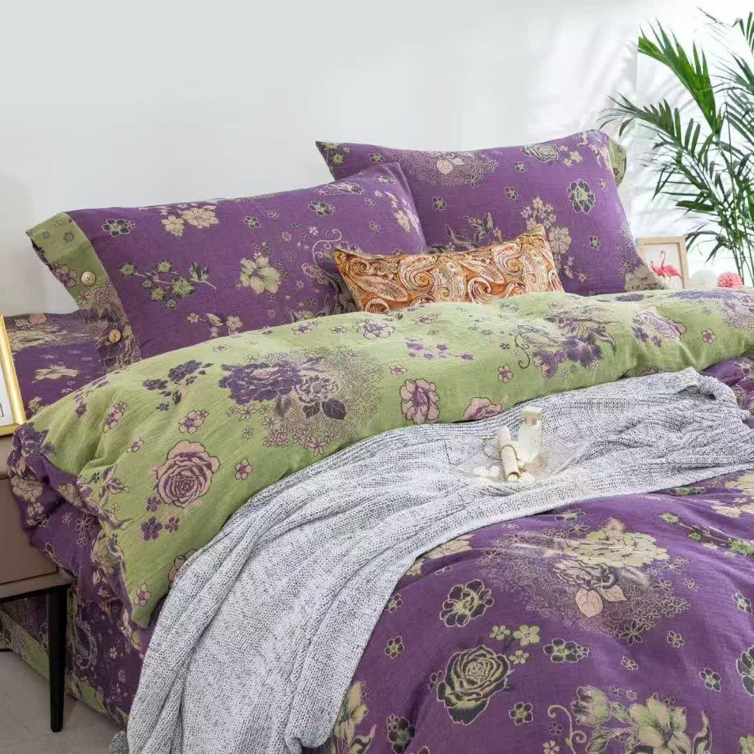 Ownkoti Peony Cotton Gauze Button Bedding Set(4PCS) - image 3