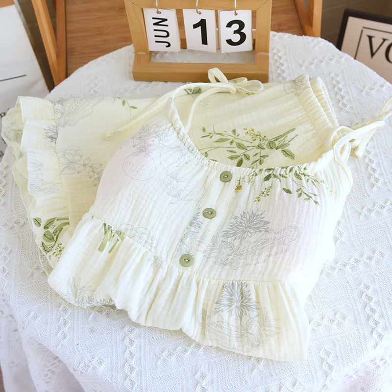 Ownkoti Leaf Print Camisole Cotton Pajama Set - image 3