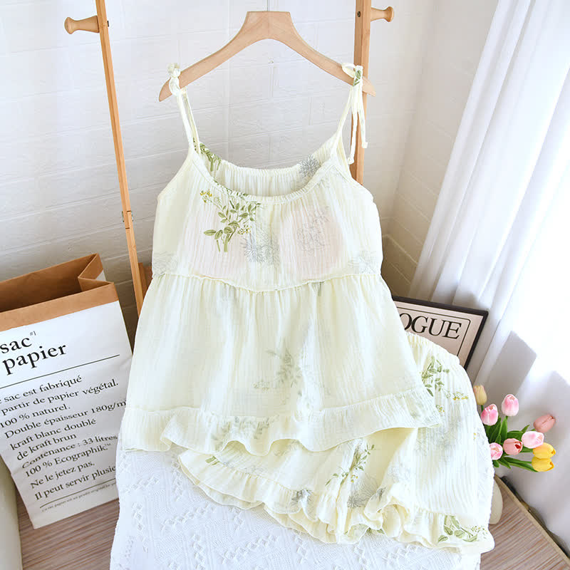 Ownkoti Leaf Print Camisole Cotton Pajama Set - image 2