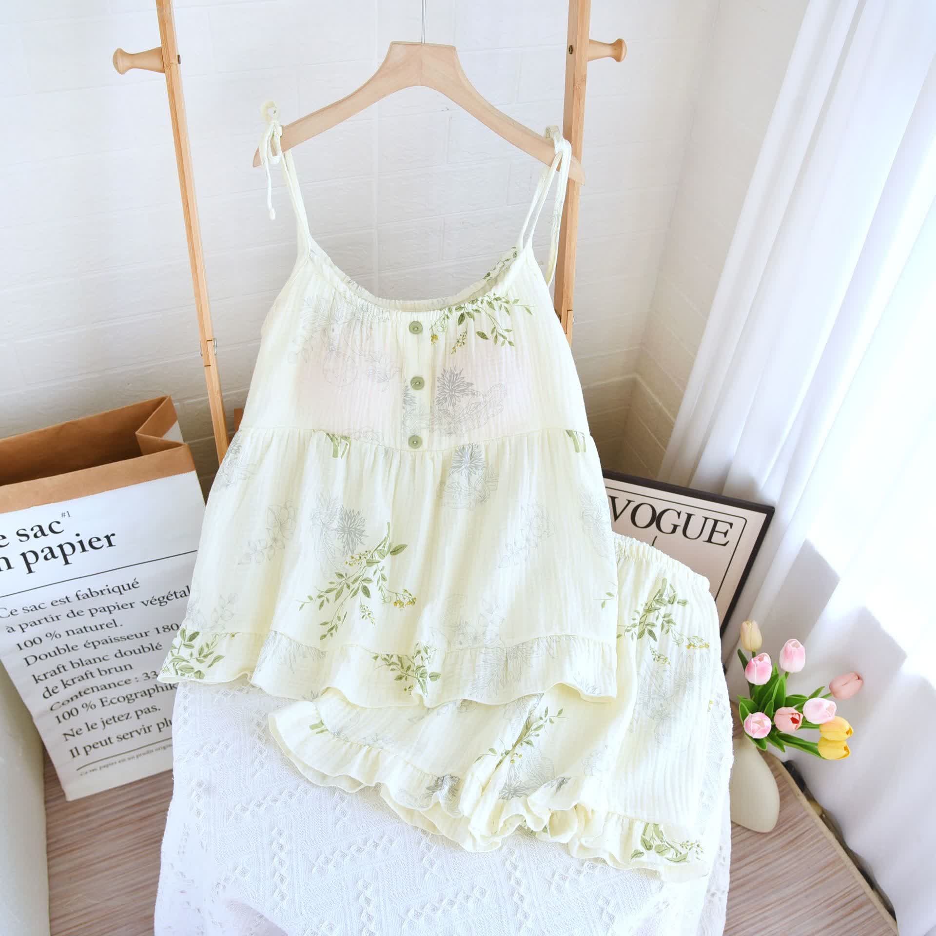 Ownkoti Leaf Print Camisole Cotton Pajama Set - image 1