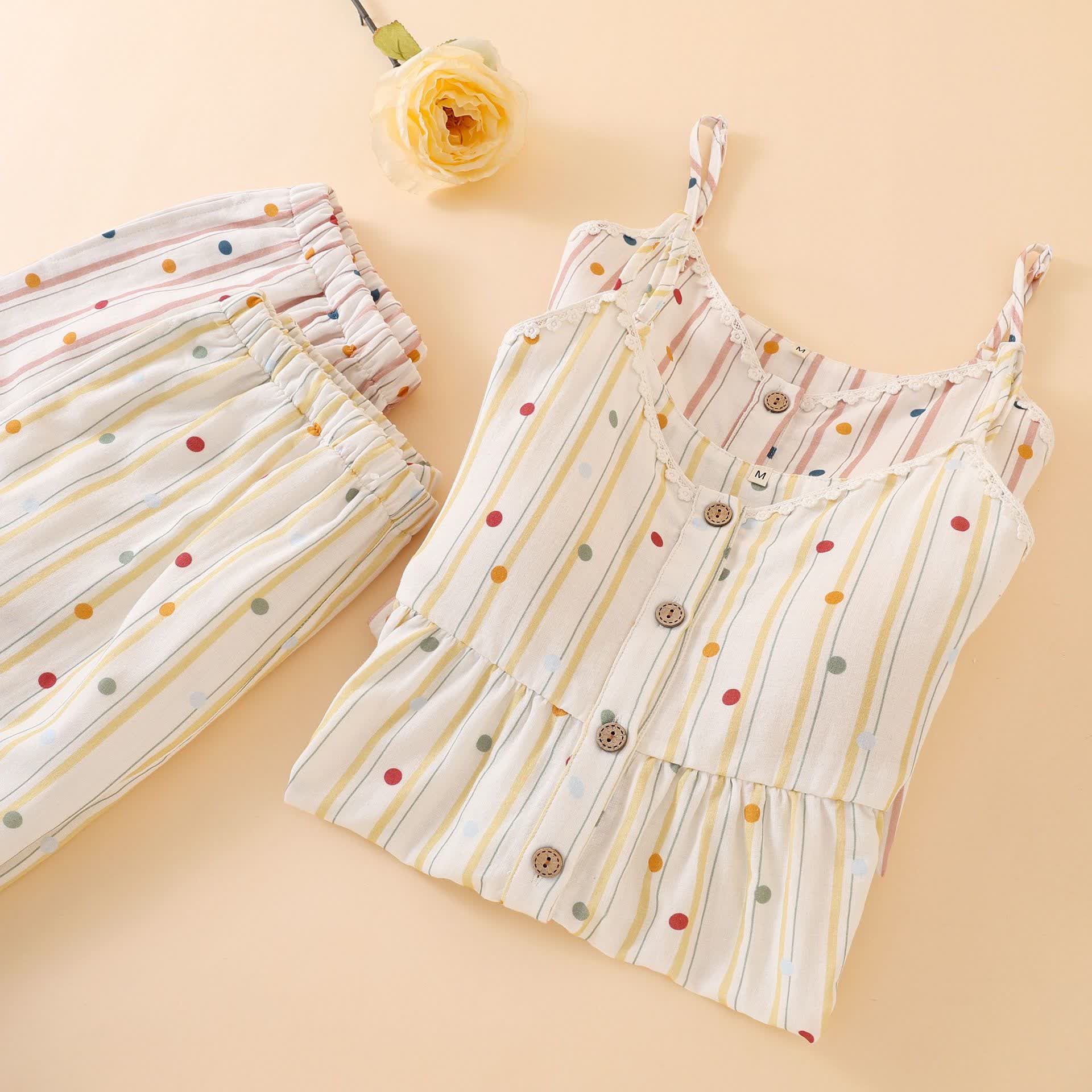 Ownkoti Striped Polka Dot Camisole Cotton Pajama Set - image 2