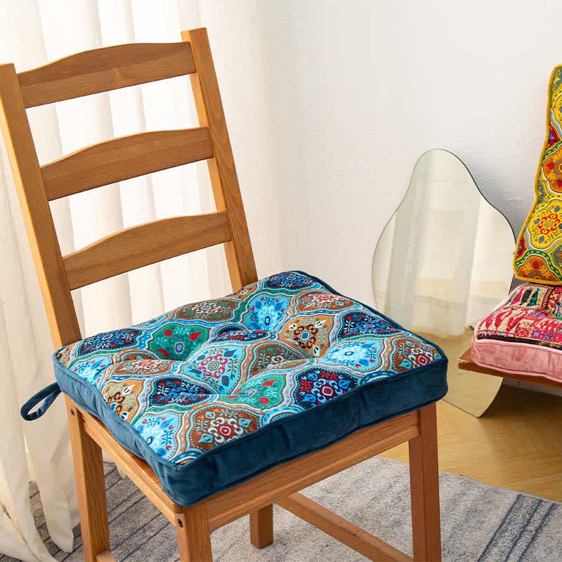 Ownkoti Moroccan Floor Chair Cushion With Tie Straps - Blue - 16"W x 16"L x 2"H - image 4