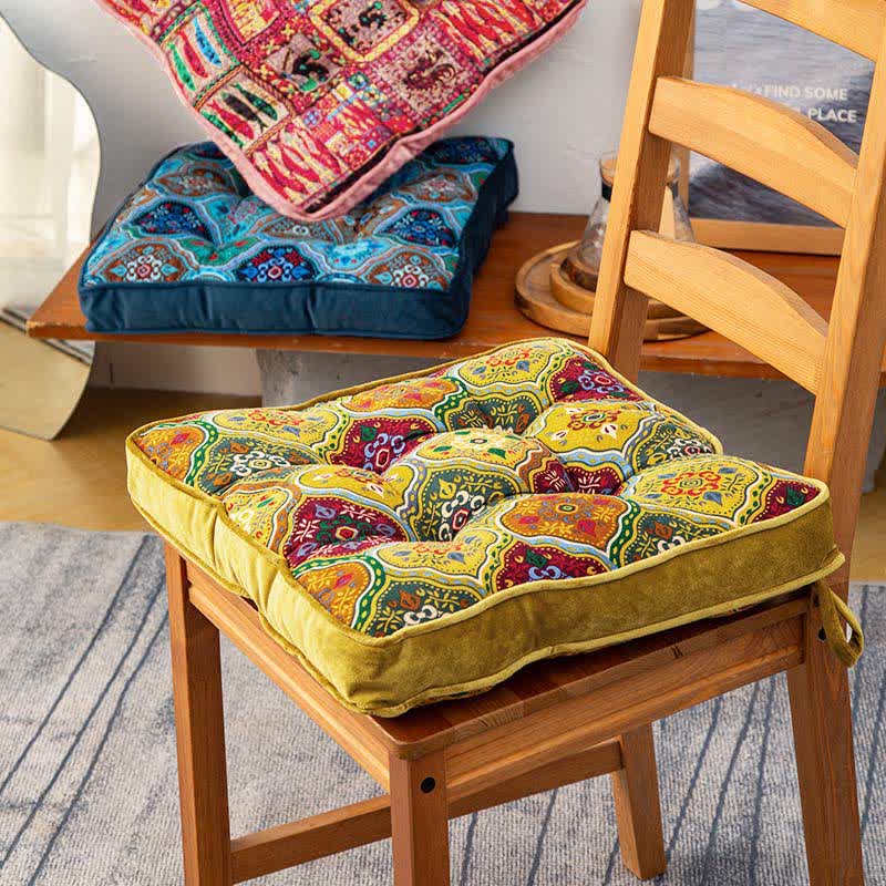 Ownkoti Moroccan Floor Chair Cushion With Tie Straps - Yellow - 16"W x 16"L x 2"H - image 0