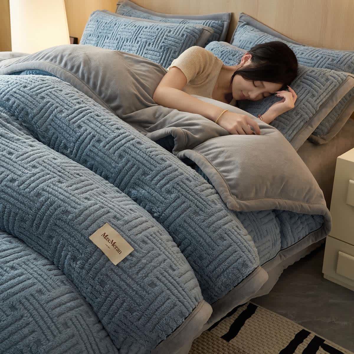 Ownkoti Stripe Knot Textured Plush Bedding Set - Blue Gray - Bedding Set (4PCS) - King - image 0