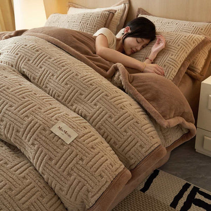 Ownkoti Stripe Knot Textured Plush Bedding Set - Dark Coffee - Bedding Set (4PCS) - King - image 1