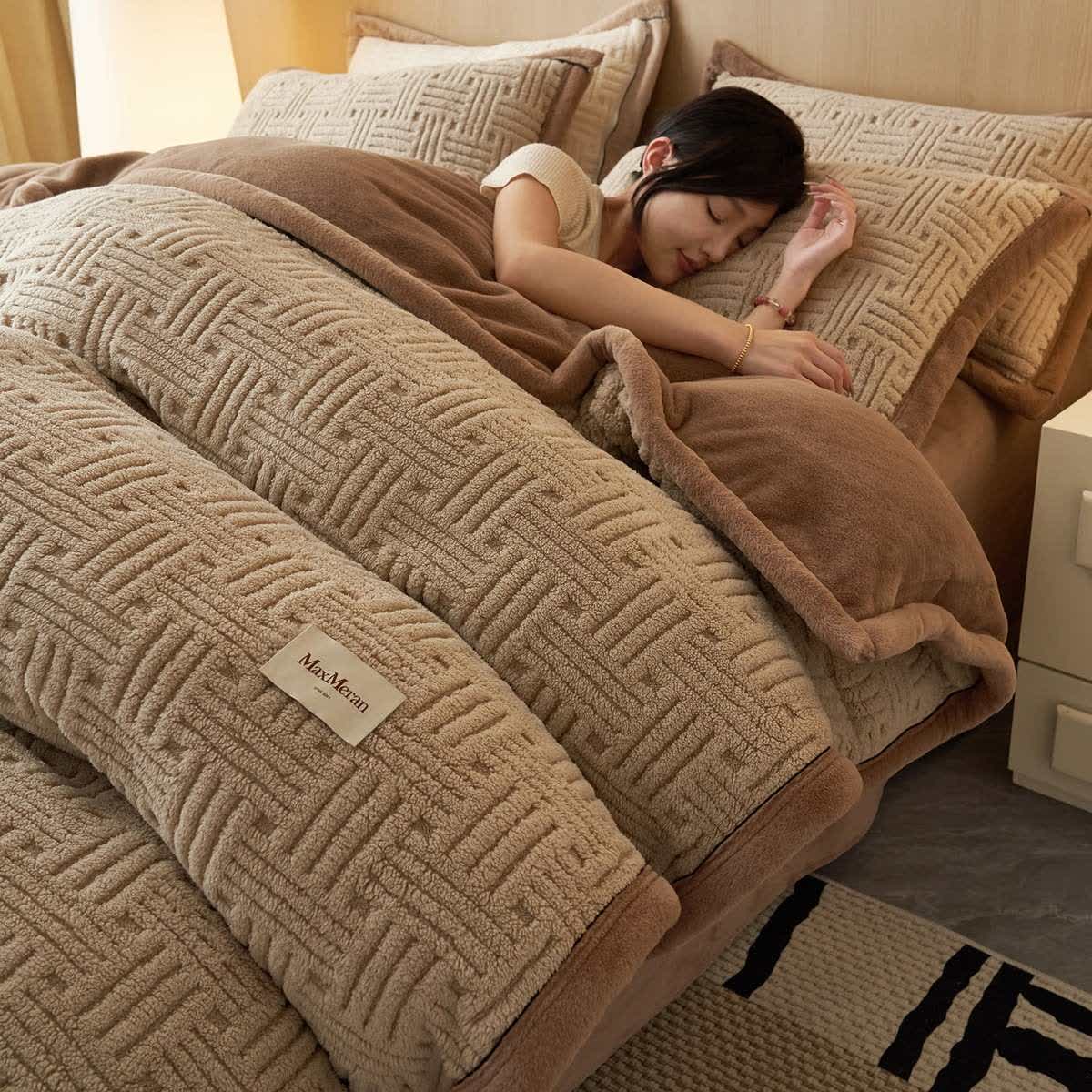 Ownkoti Stripe Knot Textured Plush Bedding Set - Dark Coffee - Bedding Set (4PCS) - King - image 1