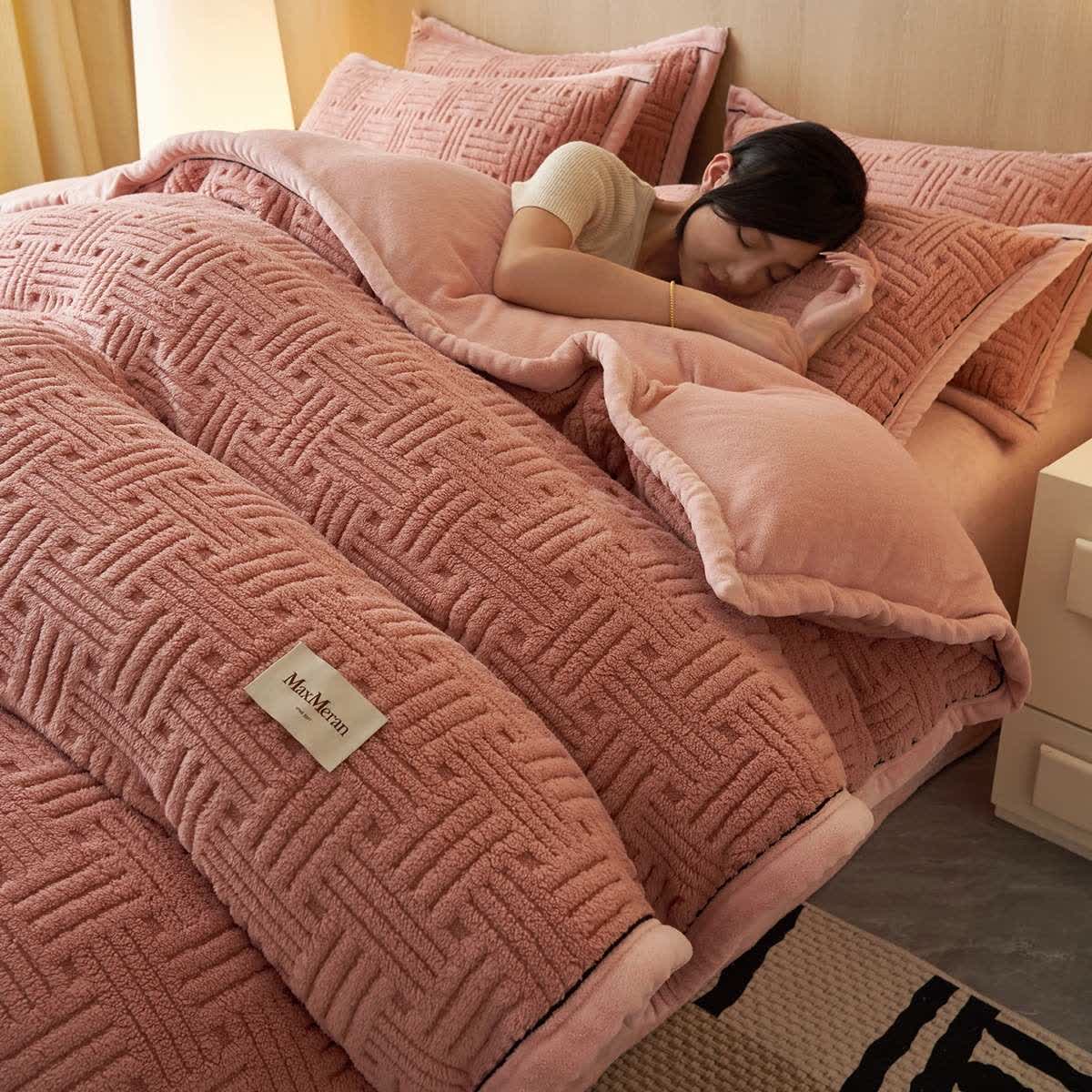 Ownkoti Stripe Knot Textured Plush Bedding Set - Pink - Bedding Set (4PCS) - King - image 7
