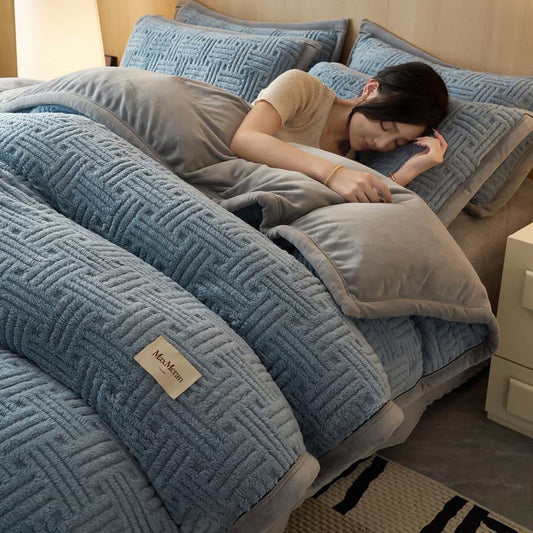 Ownkoti Stripe Knot Textured Plush Bedding Set - Blue Gray - Bedding Set (4PCS) - King - image 0