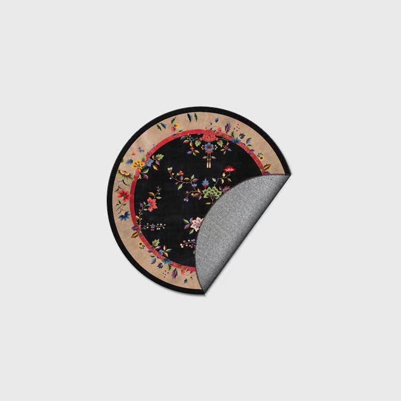 Ownkoti Luxury Chinoiserie Black Floral Round Area Rug - image 2