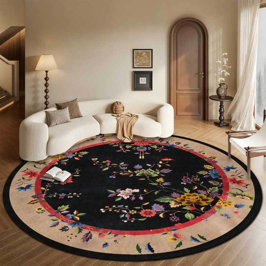 Ownkoti Luxury Chinoiserie Black Floral Round Area Rug - 8' - image 0