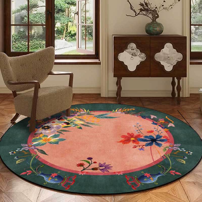 Ownkoti Vintage Bright Floral Round Area Rug - Dark Green - 8' - image 0