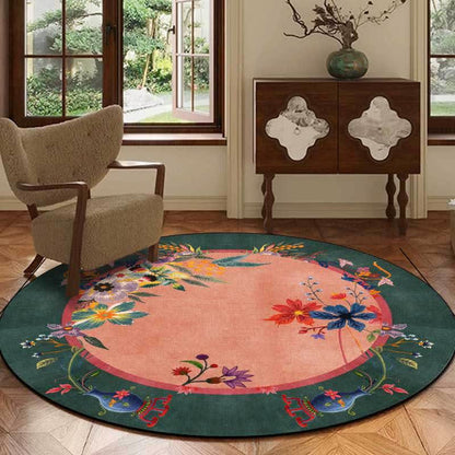 Ownkoti Vintage Bright Floral Round Area Rug - Dark Green - 8' - image 0