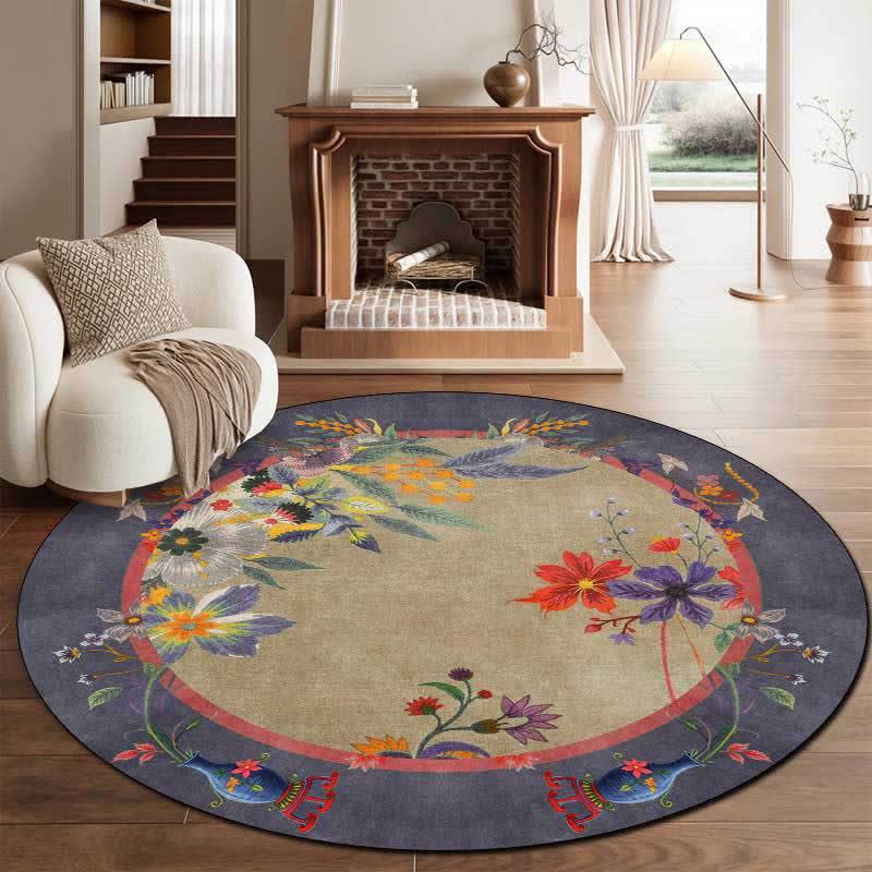 Ownkoti Vintage Bright Floral Round Area Rug - Gray Purple - 8' - image 4