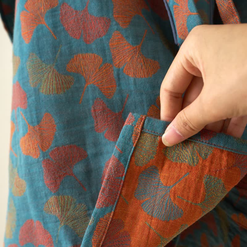 Ownkoti Ginkgo Leaf Cotton Kimono Loungewear Set - image 9