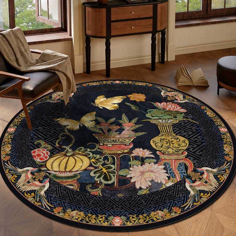 Ownkoti Floral Butterfly Anti-slip Round Area Rug - 8' - image 0