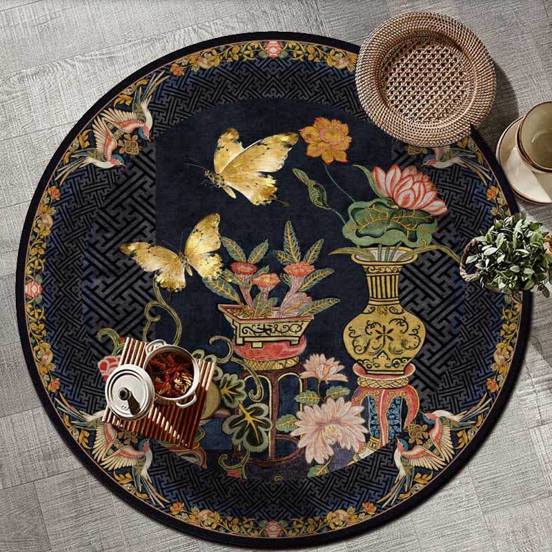 Ownkoti Floral Butterfly Anti-slip Round Area Rug - image 1