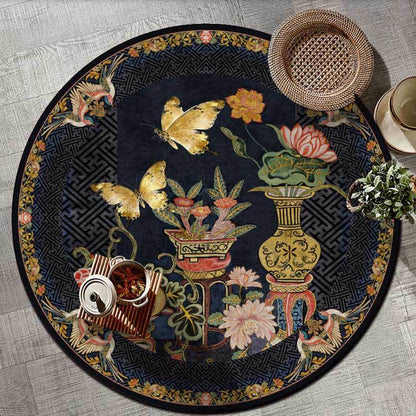 Ownkoti Floral Butterfly Anti-slip Round Area Rug - image 1