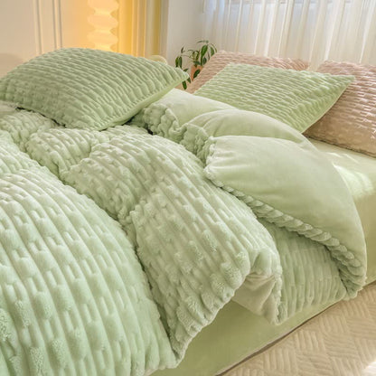 Ownkoti Solid Color Textured Plush Bedding Set - Green - Bedding Set (4PCS) - King - image 16
