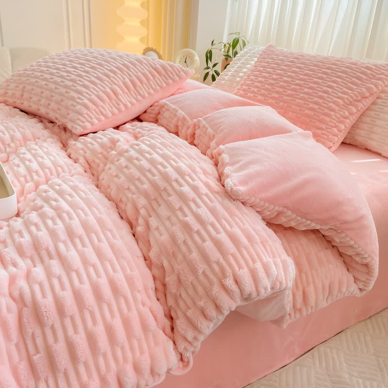 Ownkoti Solid Color Textured Plush Bedding Set - Pink - Bedding Set (4PCS) - King - image 0