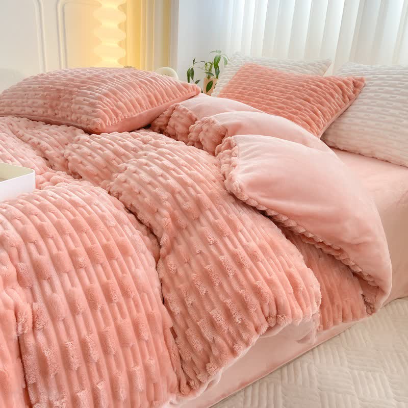 Ownkoti Solid Color Textured Plush Bedding Set - Dark Pink - Bedding Set (4PCS) - King - image 4