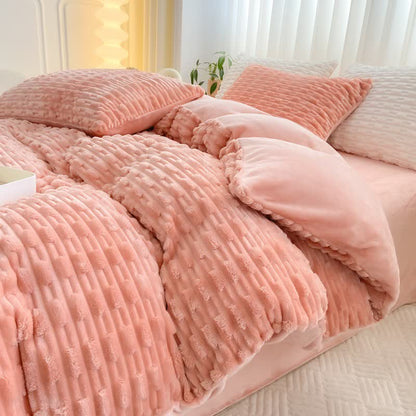 Ownkoti Solid Color Textured Plush Bedding Set - Dark Pink - Bedding Set (4PCS) - King - image 4