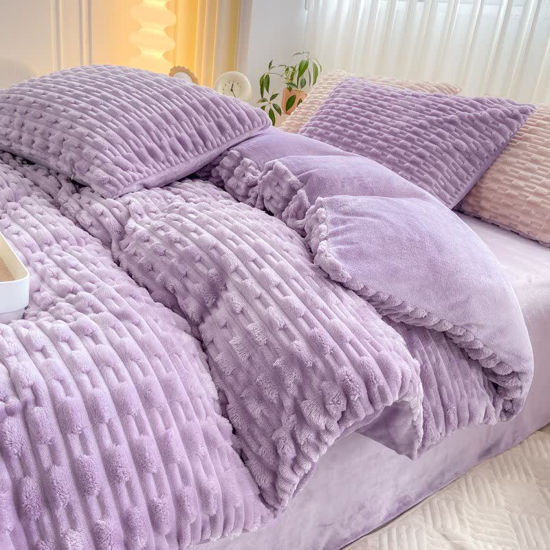 Ownkoti Solid Color Textured Plush Bedding Set - Purple - Bedding Set (4PCS) - King - image 12