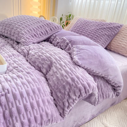 Ownkoti Solid Color Textured Plush Bedding Set - Purple - Bedding Set (4PCS) - King - image 12