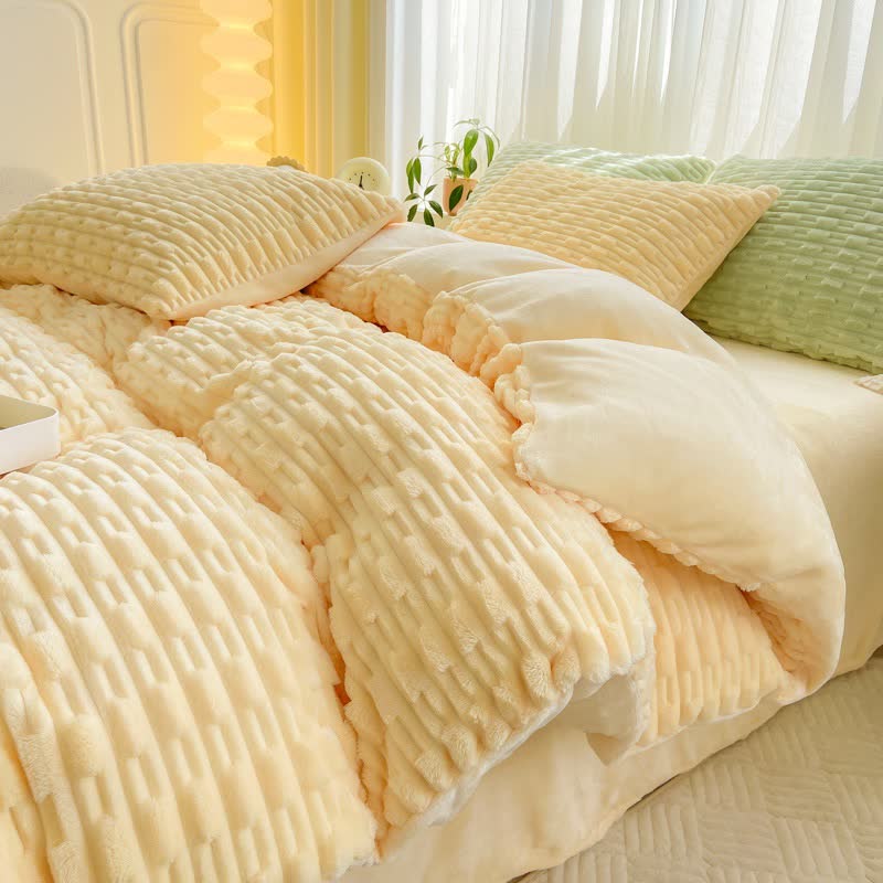 Ownkoti Solid Color Textured Plush Bedding Set - Yellow - Bedding Set (4PCS) - King - image 13