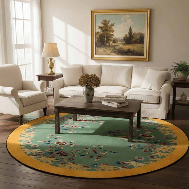 Foldable Cotton Rug Ownkoti Anti-slip Bright Floral Foldable Round Area Rug – ownkoti