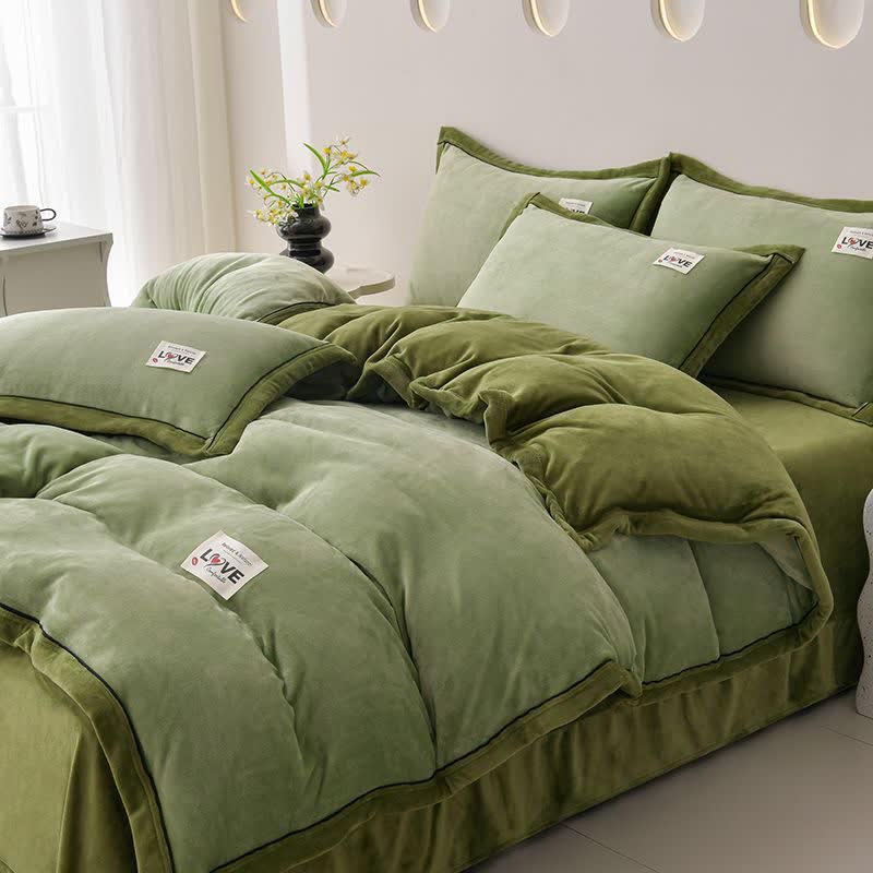 Ownkoti Reversible Warm Plush Bedding Set(4PCS) - Green + Olive - King - image 9