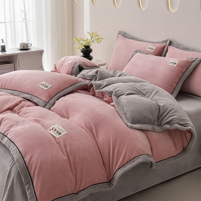 Ownkoti Reversible Warm Plush Bedding Set(4PCS) - Pink + Light Gray - King - image 8