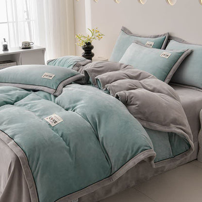 Ownkoti Reversible Warm Plush Bedding Set(4PCS) - Blue Green + Light Gray - King - image 10