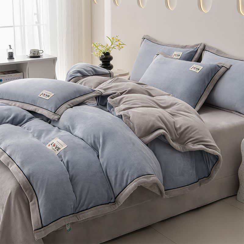 Ownkoti Reversible Warm Plush Bedding Set(4PCS) - Blue Gray + Light Gray - King - image 12