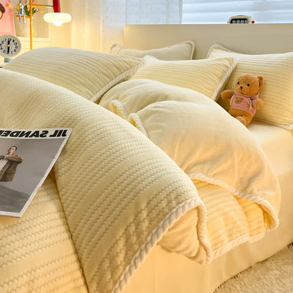 Ownkoti Wavy Stripe Jacquard Plush Bedding Set - Light Yellow - Bedding Set - King - image 5