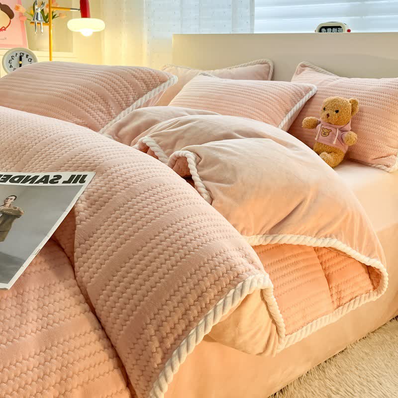 Ownkoti Wavy Stripe Jacquard Plush Bedding Set - Pink - Bedding Set - King - image 0