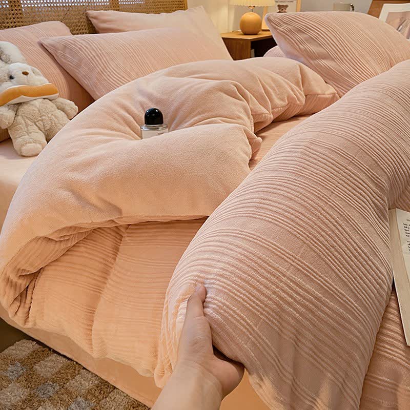 Ownkoti Vertical Striped Textured Plush Bedding Set(4PCS) - Light Pink - King - image 0
