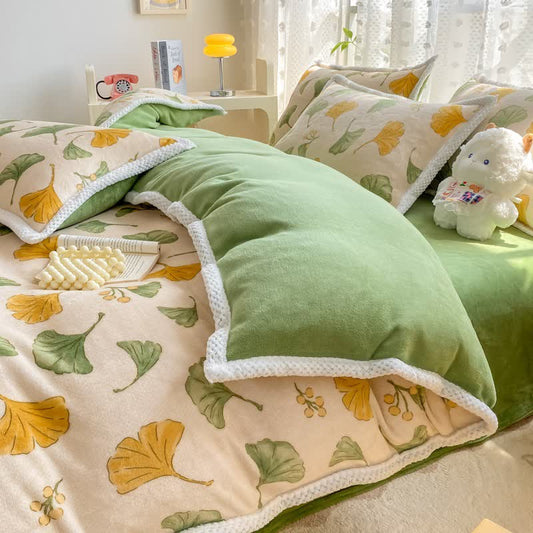 Ownkoti Ginkgo Leaf Plush Bedding Set - Bedding Set (4PCS) - King - image 0