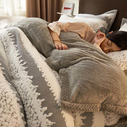 Ownkoti Artistic Style Striped Jacquard Plush Bedding - White & Gray - Bedding Set - King - image 4