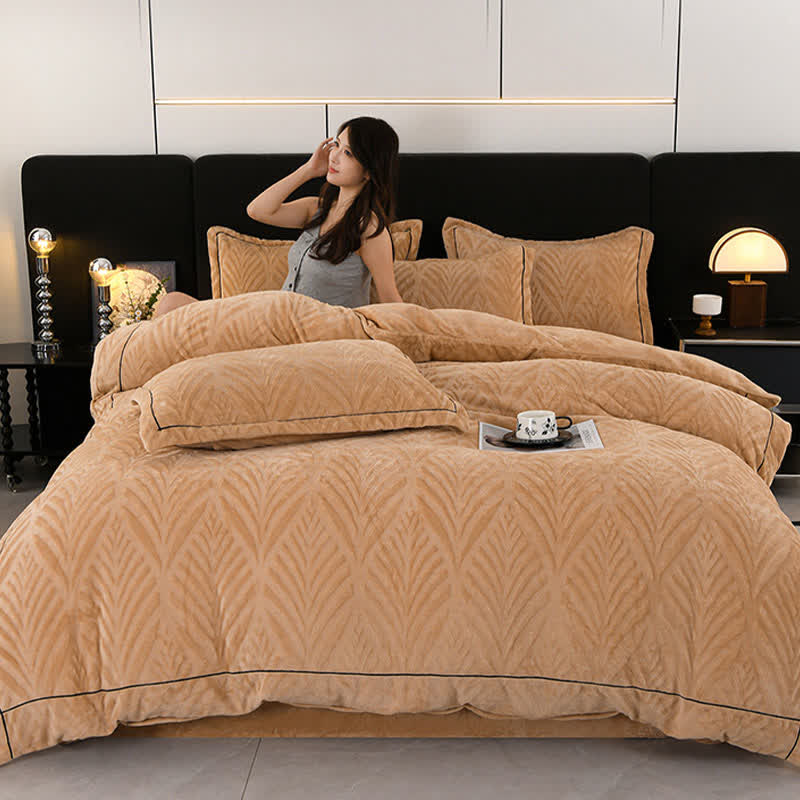 Ownkoti Leaf-inspired Textured Plush Bedding Set(4PCS) - image 6