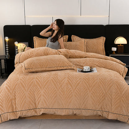 Ownkoti Leaf-inspired Textured Plush Bedding Set(4PCS) - image 6