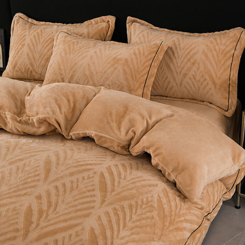 Ownkoti Leaf-inspired Textured Plush Bedding Set(4PCS) - image 5