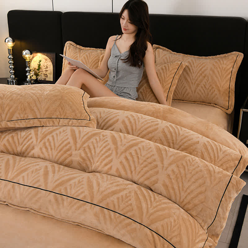 Ownkoti Leaf-inspired Textured Plush Bedding Set(4PCS) - image 8